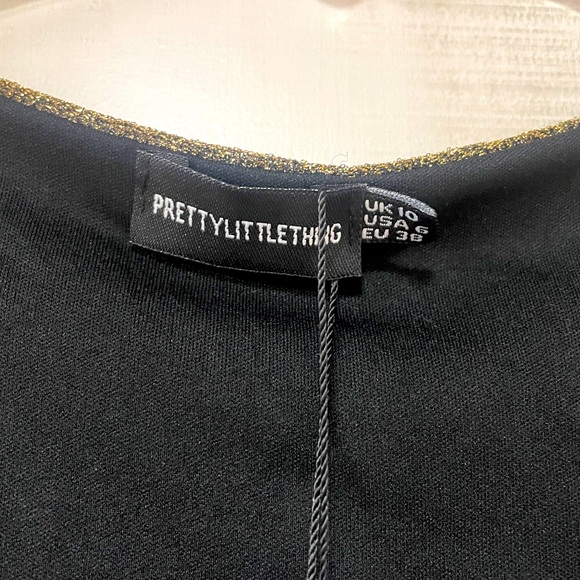 NWT Pretty Little Thing Gold Sparkly Square Neck Bodycon Dress Sz 6 - Picture 3 of 4